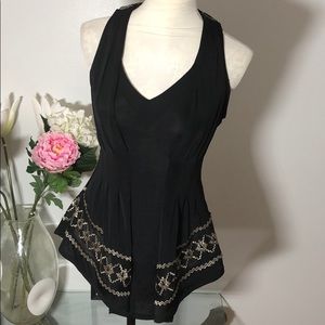 Free People Women’s Top Size XS Embroidered BlK GL